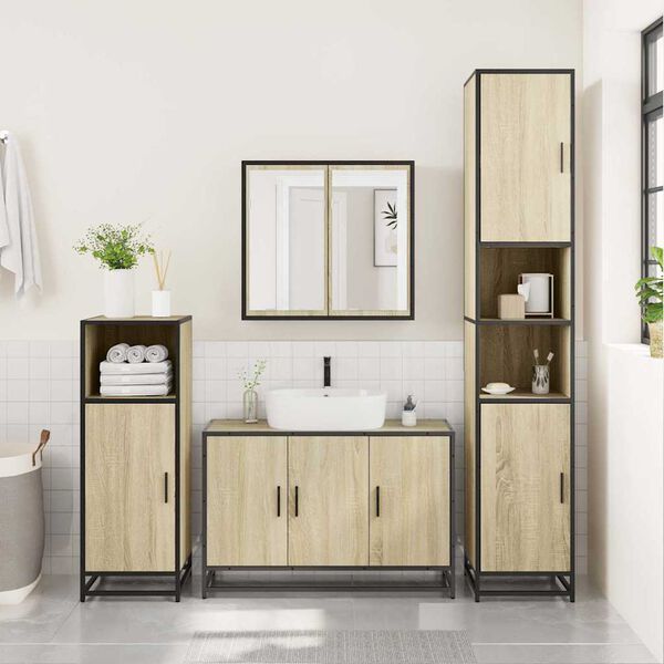 vidaXL 4 Piece Bathroom Furniture Set Sonoma Oak Engineered Wood