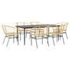 vidaXL 7 Piece Garden Dining Set Brown Poly Rattan Glass