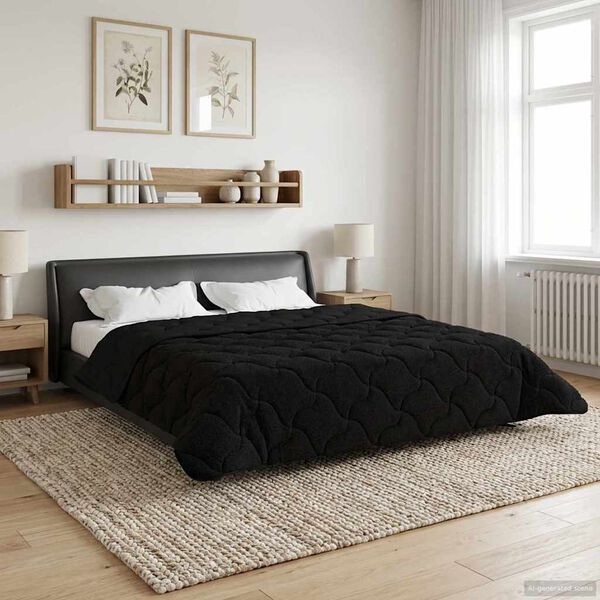 vidaXL Full Year Duvet Black 220 x 240 cm Microfiber and Teddy fleece