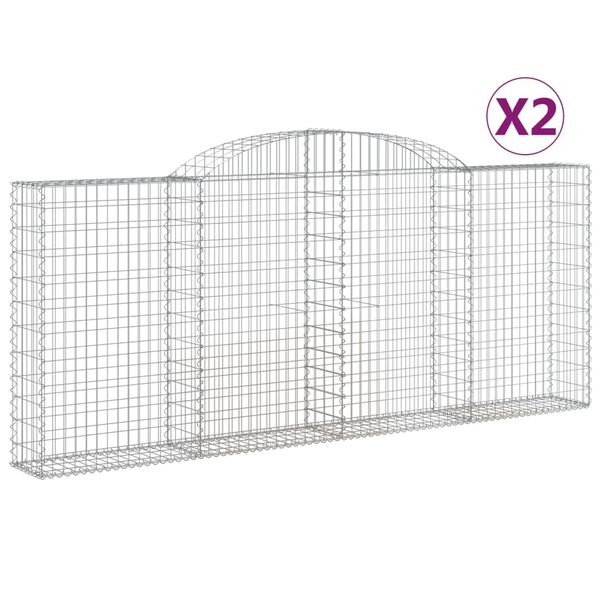 vidaXL Arched Gabion Baskets 2 pcs 300x30x120/140 cm Galvanised Iron