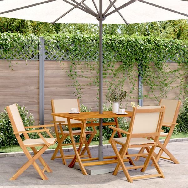 vidaXL Folding Garden Chairs 4 pcs Beige Fabric and Solid Wood
