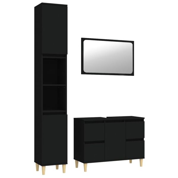 vidaXL 3 Piece Bathroom Furniture Set Black Engineered Wood