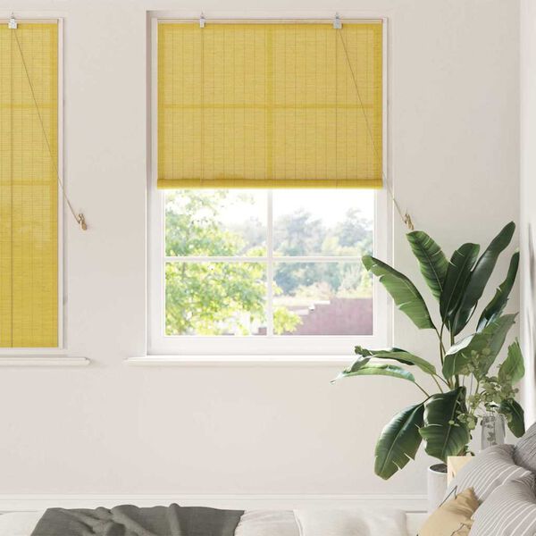 vidaXL Roller Blind with Curtains Manual Yellow 110 x 160 cm Bamboo