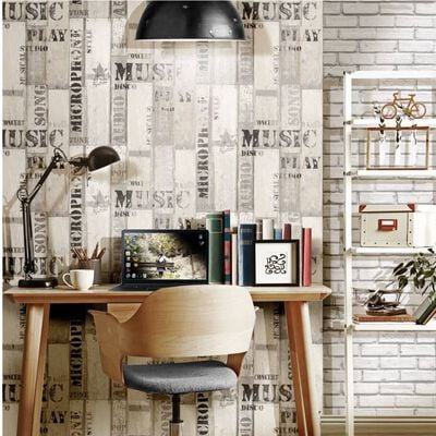 Noordwand Urban Friends & Coffee Wallpaper Wooden Planks Words Grey and Black