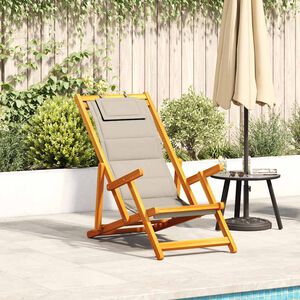 vidaXL Folding Chair with Armrests Taupe Acacia Wood & Textilene
