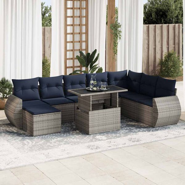 vidaXL 9 Piece Garden Sofa Set with Cushions Grey Poly Rattan Acacia