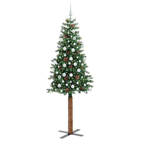 vidaXL Slim Christmas Tree Green 210 cm PVC and Solid Pine wood