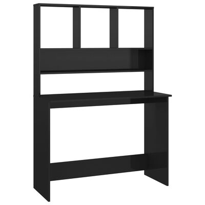 vidaXL Desk with Shelf High Gloss Black 110x45x157 cm Engineered Wood