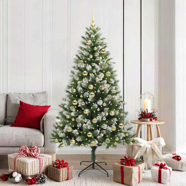 vidaXL Artificial Hinged Christmas Tree with Flocked Snow 180 cm
