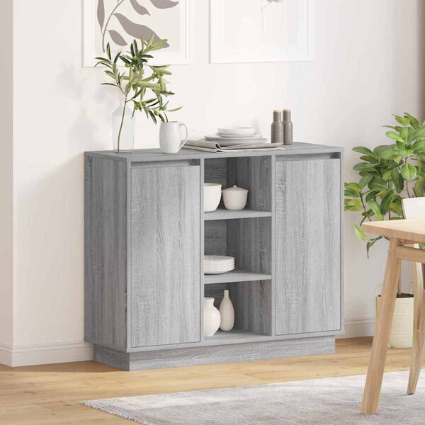 vidaXL LED Sideboard Grey Sonoma 90 x 32 x 75 cm Engineered Wood