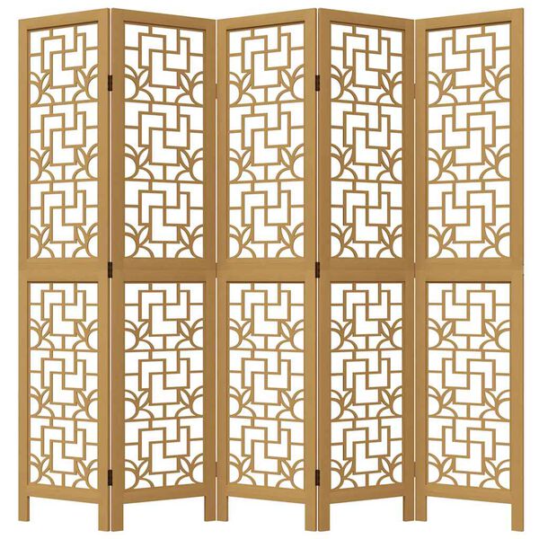 vidaXL Room Divider 5 Panels Brown Solid Wood Paulownia