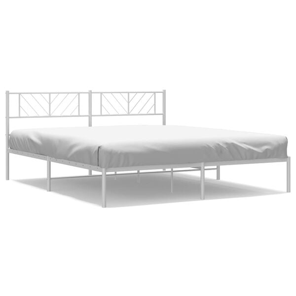 vidaXL Metal Bed Frame without Mattress with Headboard White 180x200cm