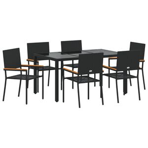 vidaXL Garden Dining Set 7 pcs Black Poly Rattan