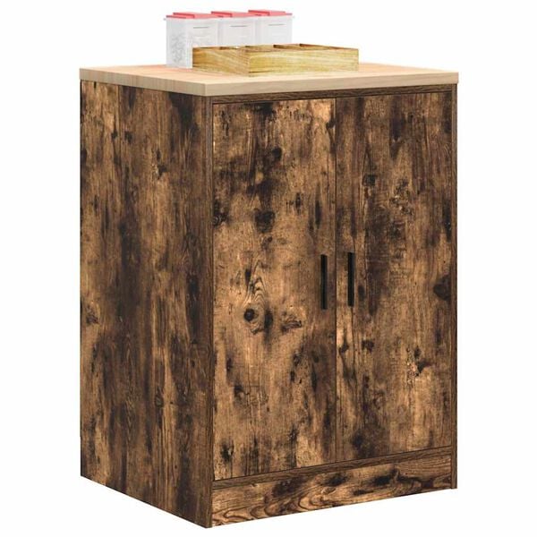 vidaXL Garage Storage Cabinet Smoked Oak 60x51x85 cm Solid Wood Pine