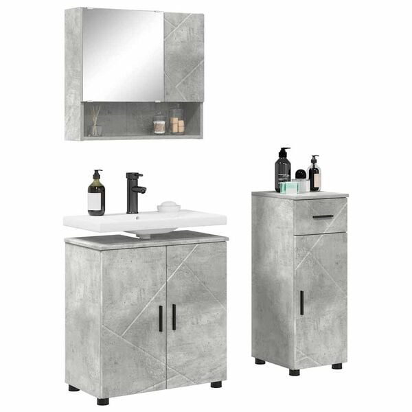 vidaXL Bathroom Furniture Set with Drawer 3 pcs Concrete Grey