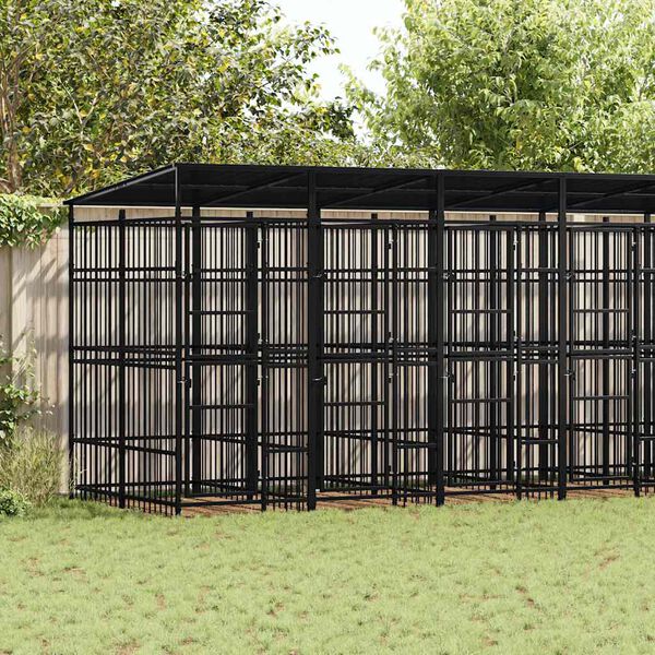 vidaXL Outdoor Dog Kennel with Roof Steel 12.9 m&sup2;