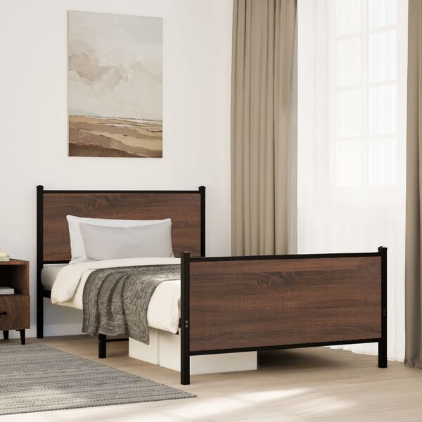 vidaXL Metal Bed Frame without Mattress Brown Oak 100x190 cm