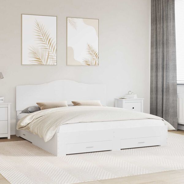 vidaXL Bed Frame with Headboard White 200 x 200 cm Engineered Wood