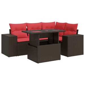 vidaXL 5 Piece Garden Sofa Set with Cushions Brown Poly Rattan Acacia