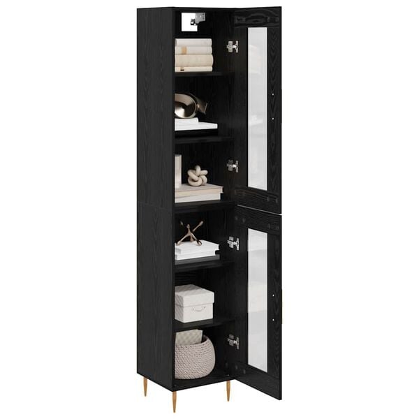 vidaXL Highboard 2 pcs Black Oak Glass
