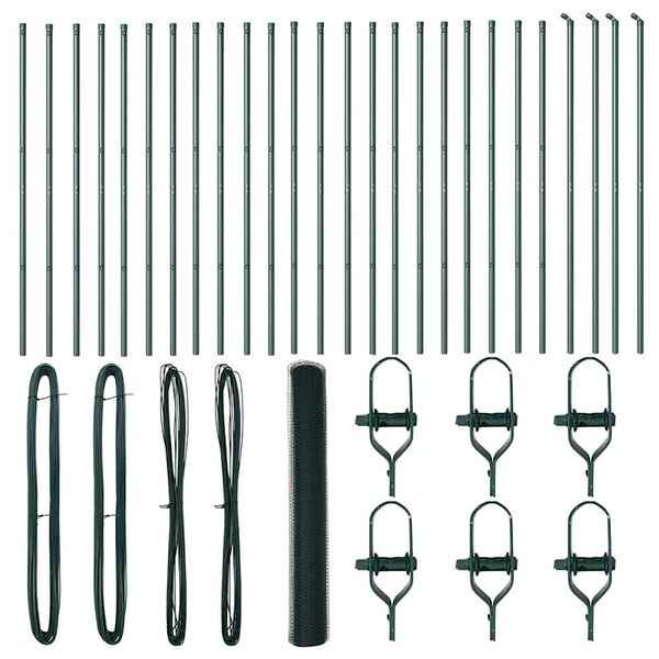 vidaXL Fence with Posts Green 1.2 x 50 m PVC-coated steel