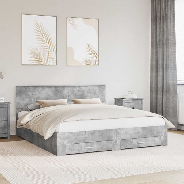 vidaXL Bed Frame Concrete Grey 180 x 200 cm Engineered Wood