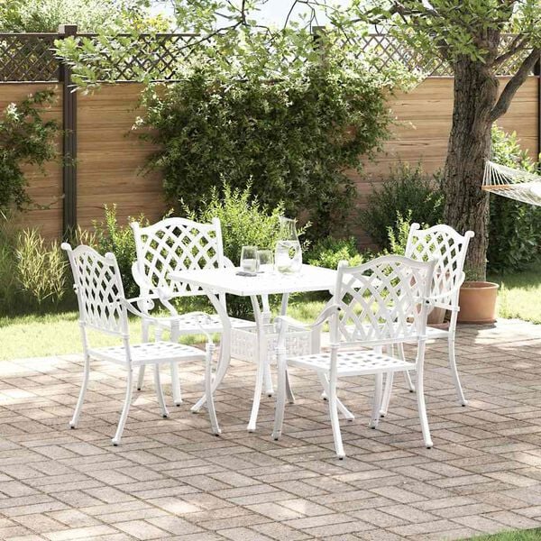 vidaXL Garden Table Set 5 pcs White Cast Aluminium