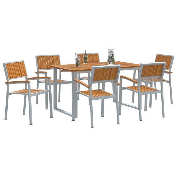 vidaXL Garden Dining Set 7 pcs Grey Solid Acacia Wood