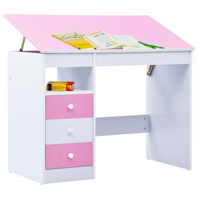 vidaXL Children Drawing Study Desk Tiltable Pink and White