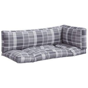 vidaXL Pallet Cushions 3 pcs Grey Check Fabric