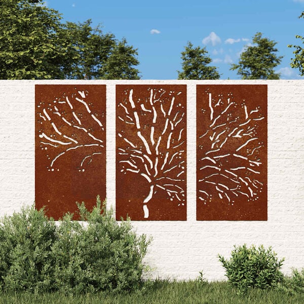 vidaXL Garden Wall Decorations 3 pcs 105x55 cm Corten Steel Tree Design