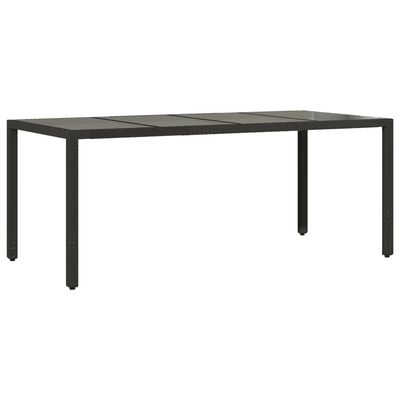 vidaXL Garden Table with Glass Top Black 190x90x75 cm Poly Rattan