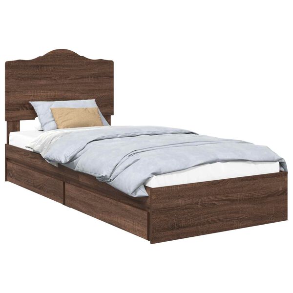 vidaXL Storage Bed with Drawer Brown Oak 100 x 200 cm Engineered Wood