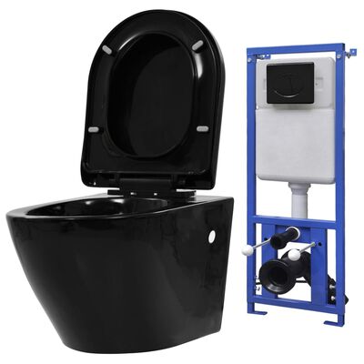 vidaXL Wall Hung Toilet with Concealed Cistern Ceramic Black 