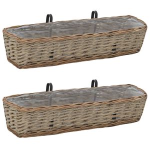 vidaXL Balcony Planter | Set of 2 | Brown | Wicker with PE lining | 80 cm long