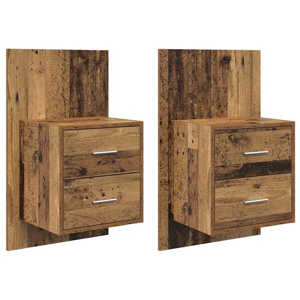 vidaXL Wall-mounted Bedside Cabinet 2 pcs Old Wood 48.5 x 32.5 x 80 cm