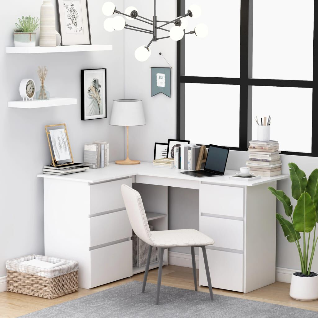 Small l store shaped desk white