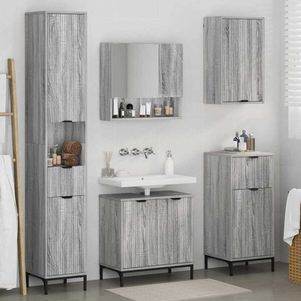 vidaXL Bathroom Furniture Set Grey Sonoma Engineered wood, Metal