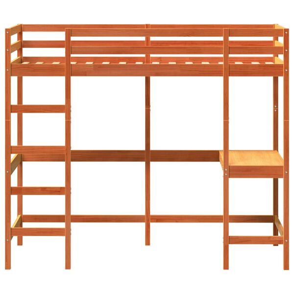 vidaXL Loft Bed without Mattress Wax Brown 90x190 cm Single Solid Wood Pine
