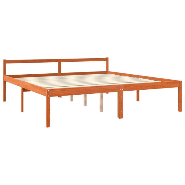 vidaXL Bed Frame with Headboard Wax Brown 180 x 200 cm Solid Pine Wood
