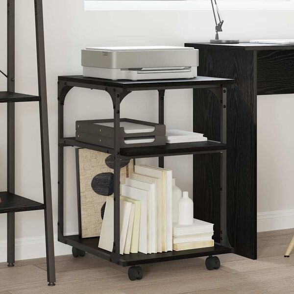 vidaXL Printer Stand Black Oak 43 x 48 x 64 cm Engineered Wood