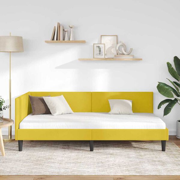vidaXL Corner Bed Frame with Headboard Yellow 100 cm x 200 cm Velvet