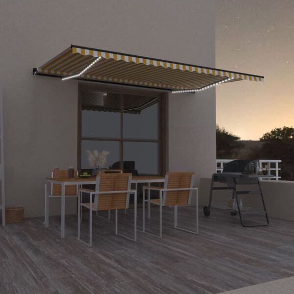 vidaXL Manual Retractable Awning with LED 500x300 cm Yellow and White