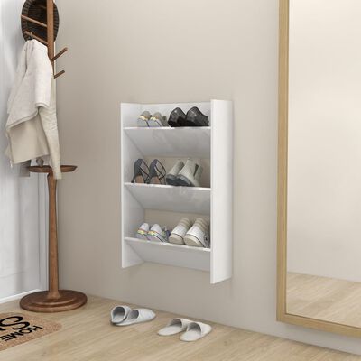 vidaXL Wall Shoe Cabinet High Gloss White 60x18x90 cm Engineered Wood