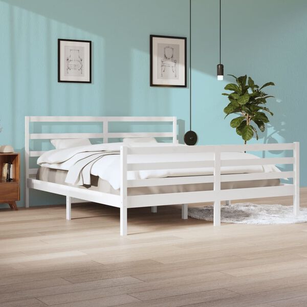 vidaXL Bed Frame without Mattress White Solid Wood Pine 200x200 cm