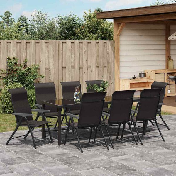vidaXL Garden Dining Set 9 pcs Black Coffee Powder-Coated Steel