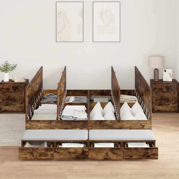 vidaXL Storage Bed Frame with Drawer Smoked Oak 140 cm Engineered Wood