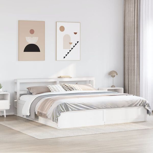vidaXL Bed Frame with Headboard White 200x200 cm Solid Wood Pine