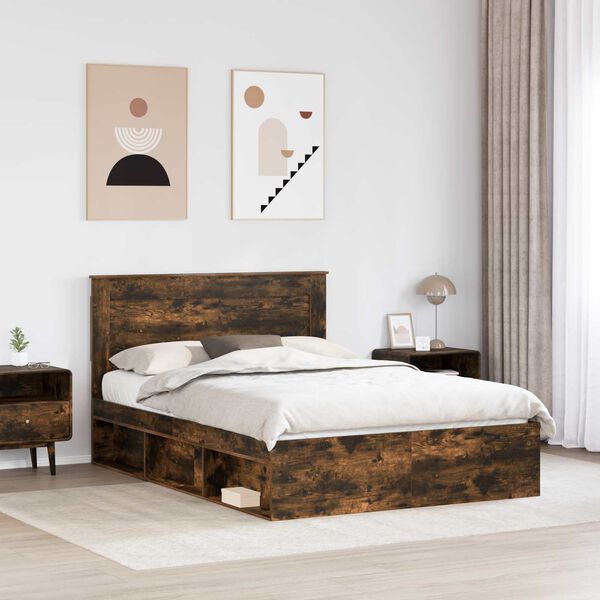 vidaXL Bed Frame Smoked Oak 140 x 190 cm Solid Pine Wood