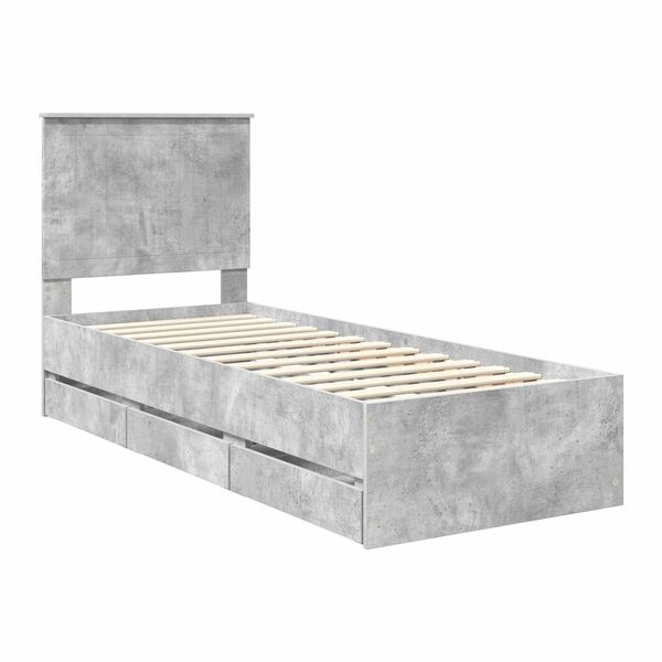 vidaXL Bed Frame with Drawer Concrete Grey 75 x 190 cm Engineer Wood